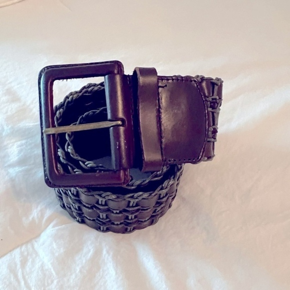 LEATHER‎ & JUTE Belt 2.25" Wide The Limited Women's Small BROWN Basketweave